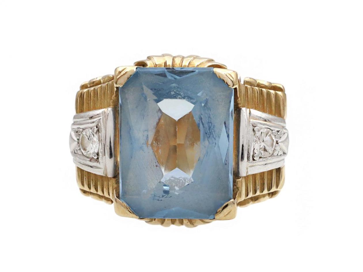 Chunky Retro Synthetic Blue Spinel & Diamond Cocktail Ring