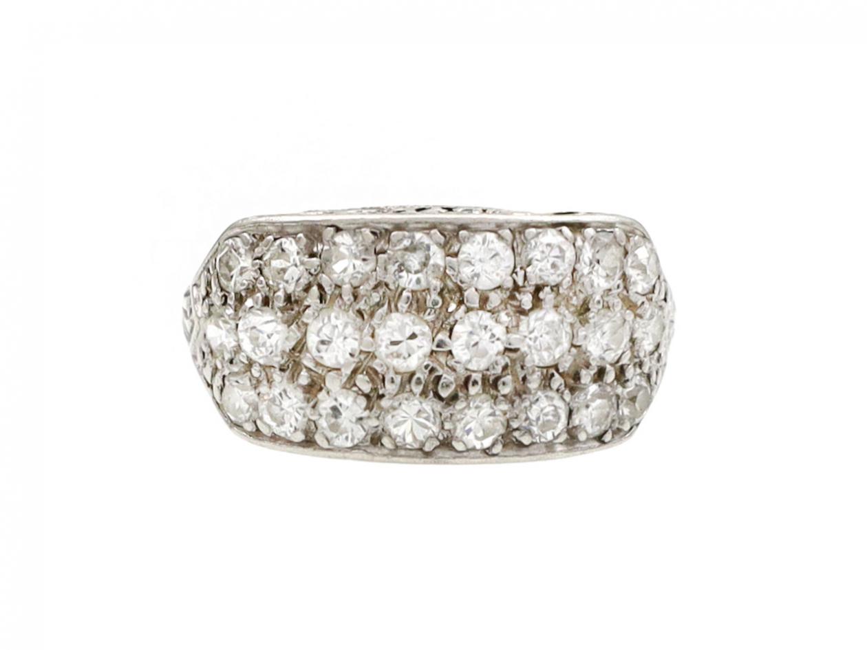 Art Deco diamond three row ring in platinum