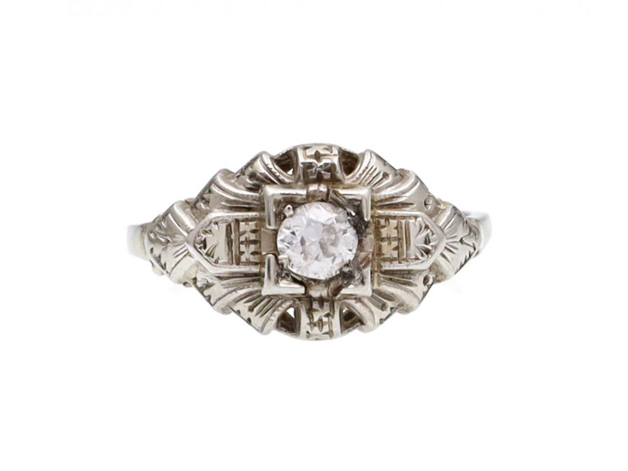 Art Deco diamond bombe ring in 18kt white gold