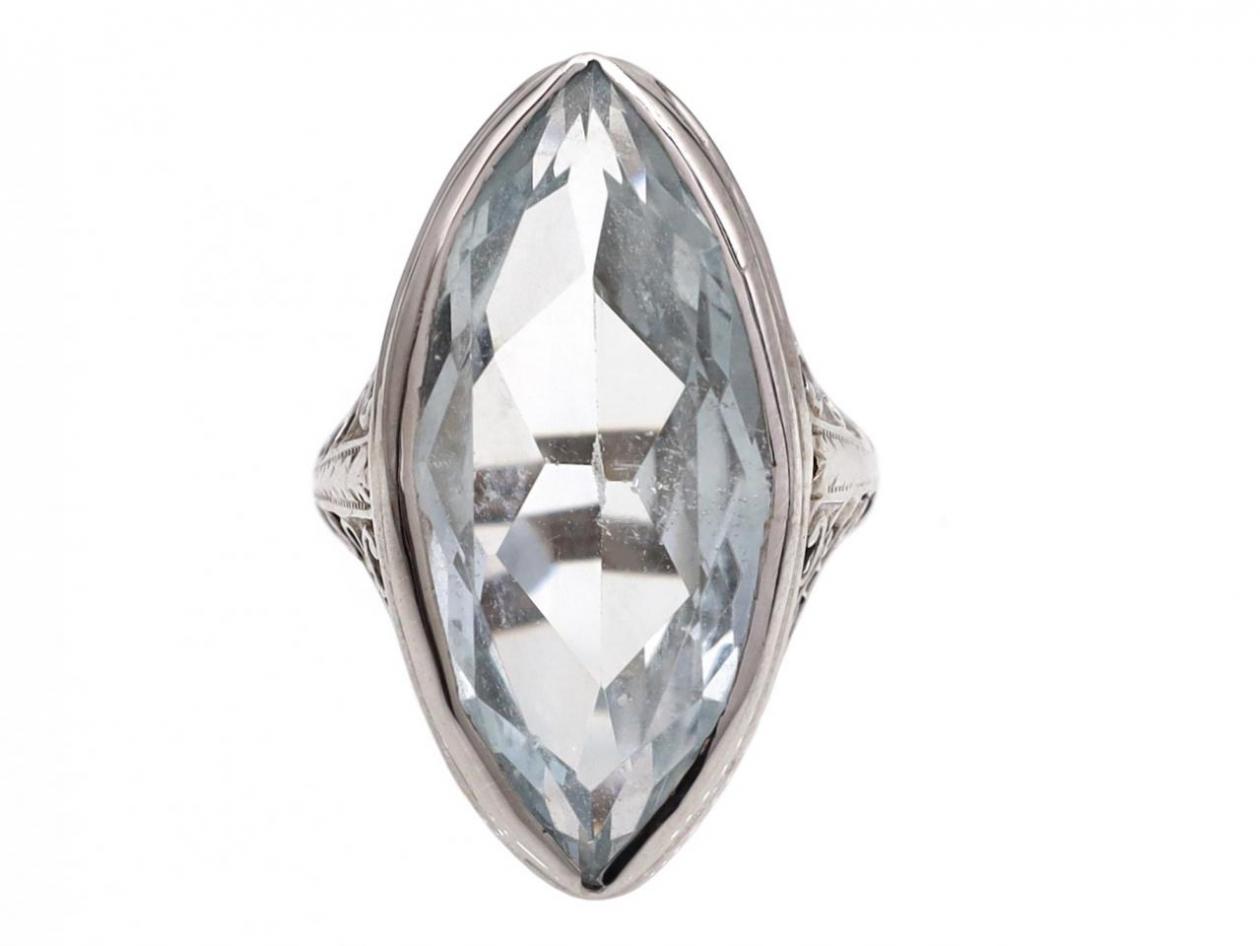 Vintage Marquise Aquamarine Cocktail Ring in 14kt White Gold
