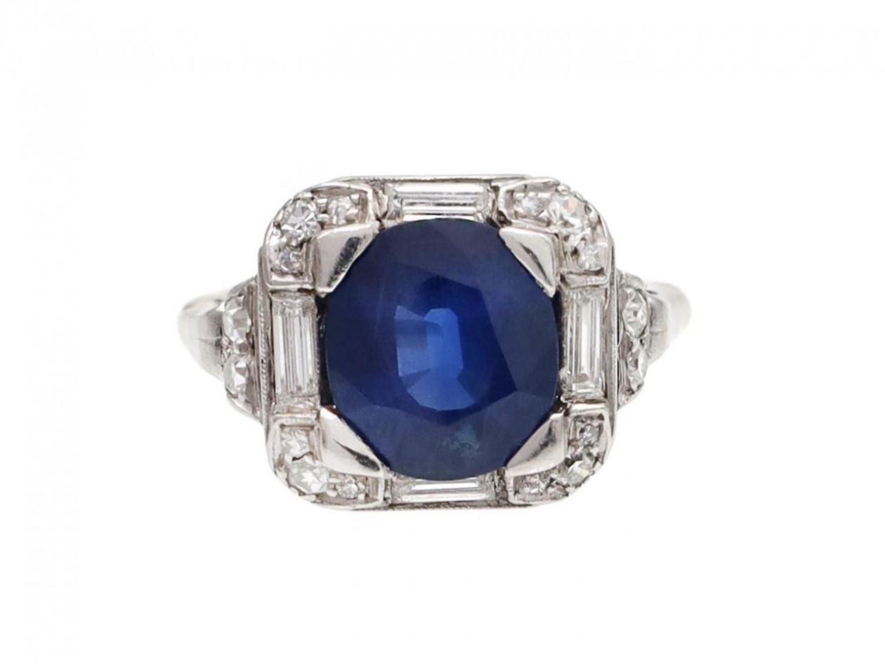 Art Deco sapphire and diamond square cluster ring