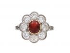 Vintage ruby cabochon and diamond floral cluster ring