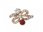 Edwardian ruby and diamond bow ring in platinum and yellow gold