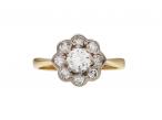 Antique diamond flower cluster ring in 18kt yellow gold