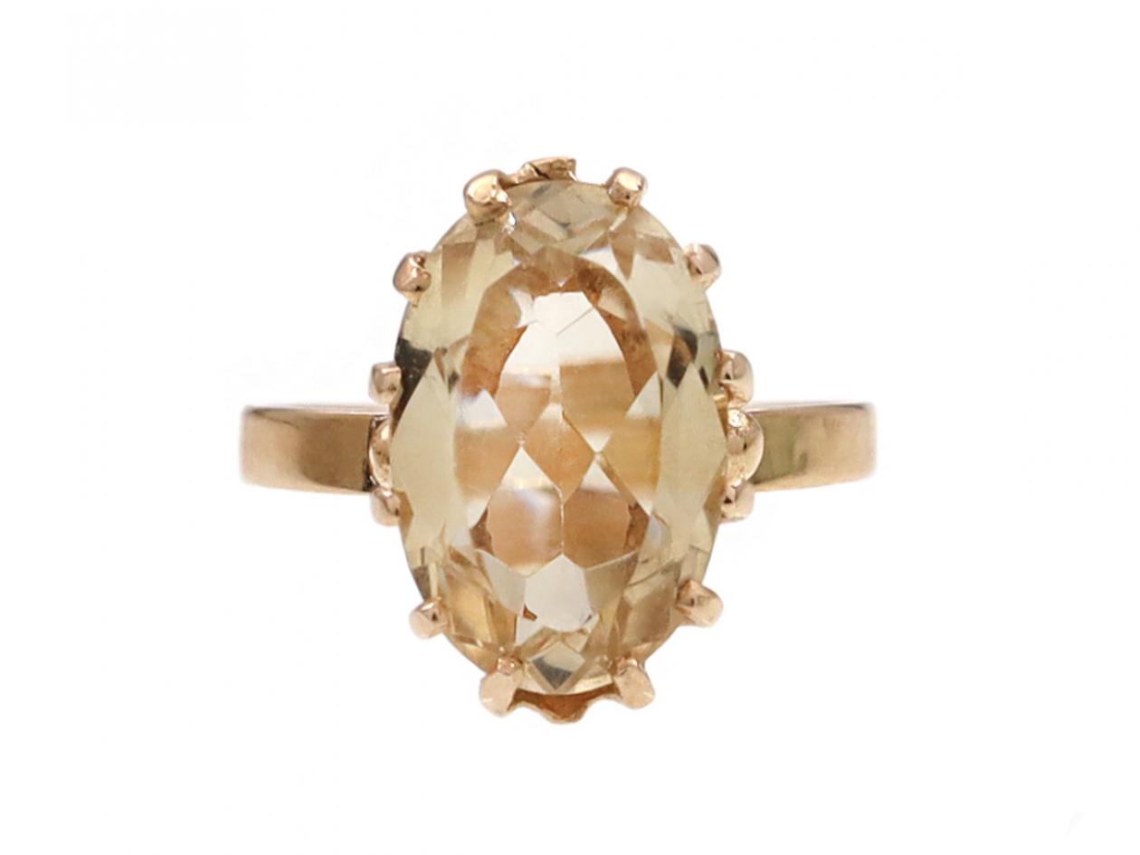 Retro elongated oval citrine dress ring in 14kt gold