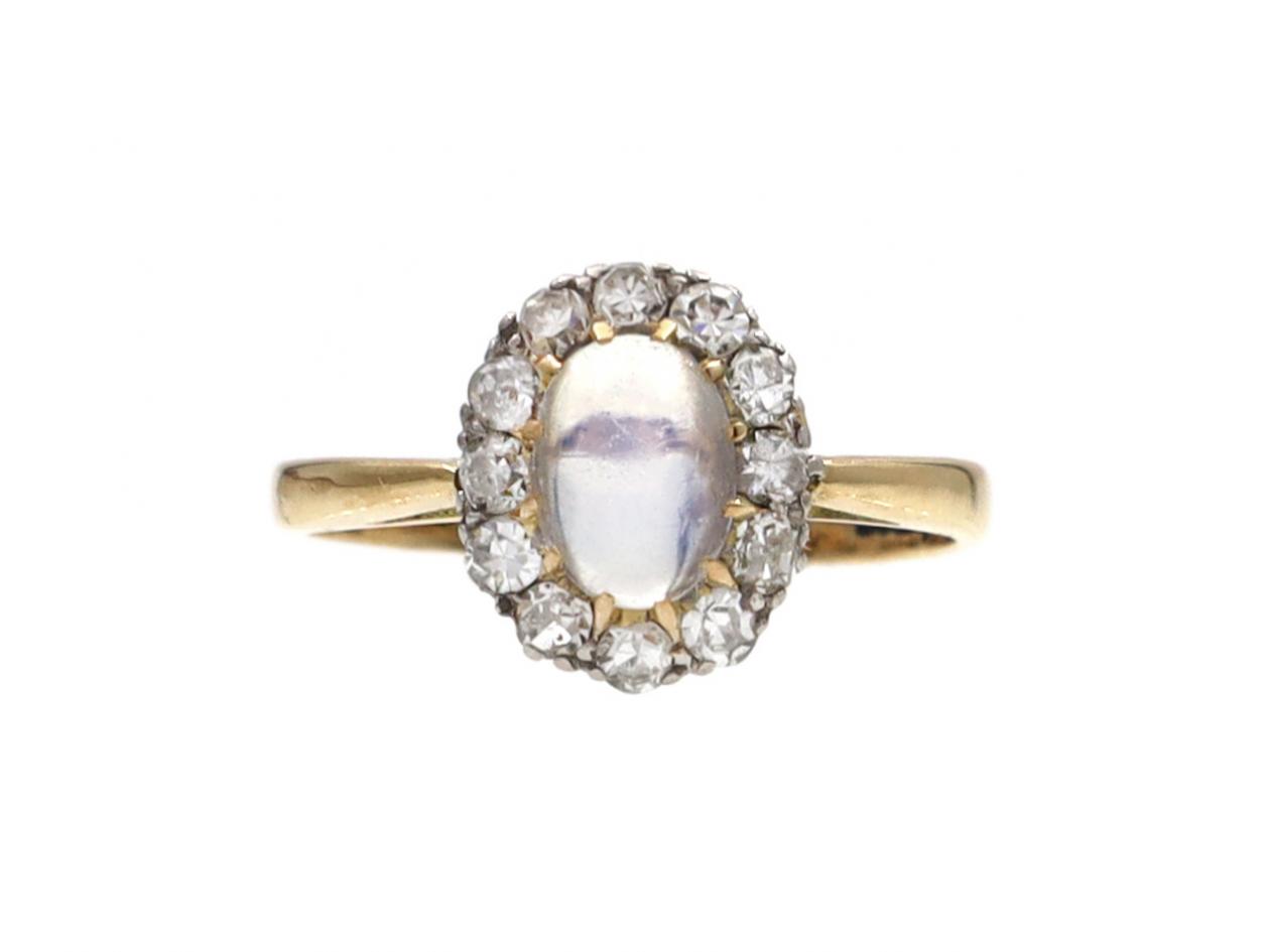 Edwardian moonstone and diamond coronet cluster ring