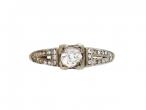 Antique Old Mine cut diamond solitaire ring with diamond shoulders