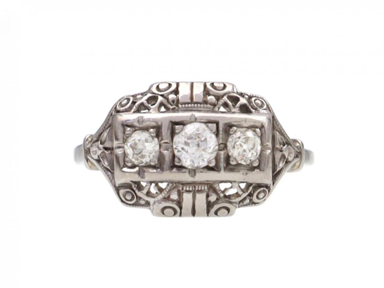 Long's Art Deco 18kt white gold and diamond three stone ring