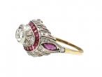 Edwardian diamond and ruby bombe target cluster ring