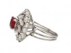 1950s ruby and diamond vertical cluster ring in 18kt white gold