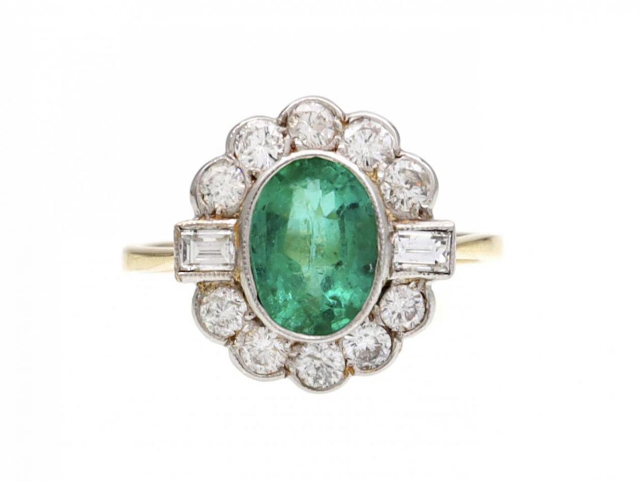 Art Deco style emerald and diamond cluster ring