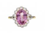 Vintage pink sapphire and diamond cluster ring in 18kt yellow gold