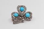 Antique Turquoise & Diamond Shamrock Brooch