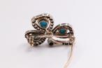 Antique Turquoise & Diamond Shamrock Brooch