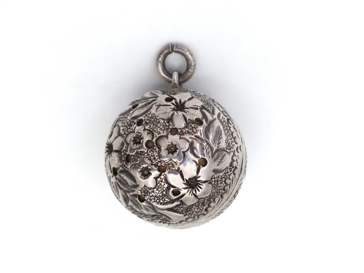 Victorian sterling silver floral pomander pendant