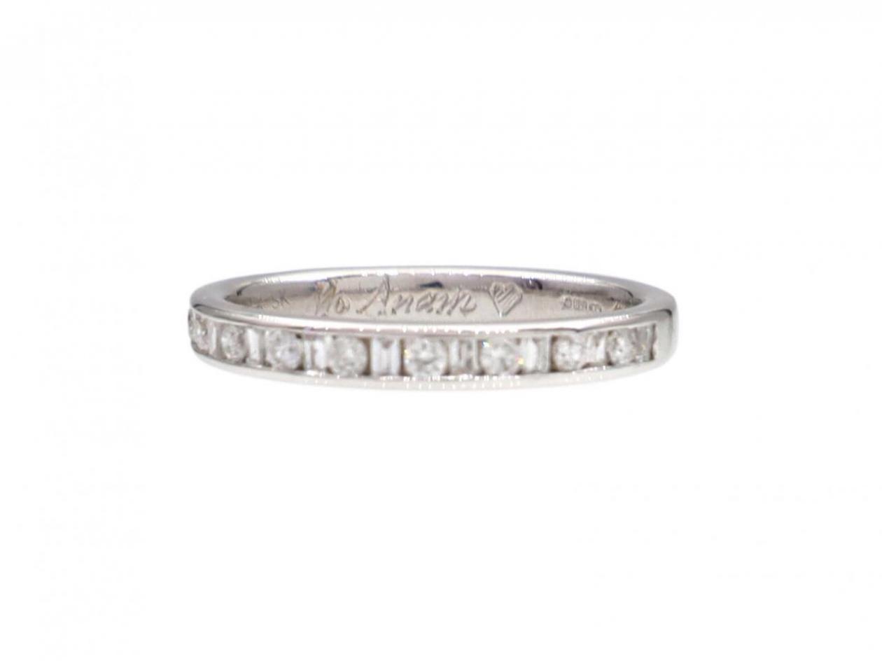 Baguette and round diamond half eternity ring in 18kt white gold