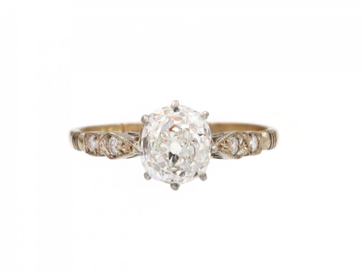 Edwardian cushion shape diamond solitaire engagement ring