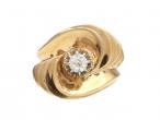 1940s French diamond set terraced swirl ring in yellow gold
