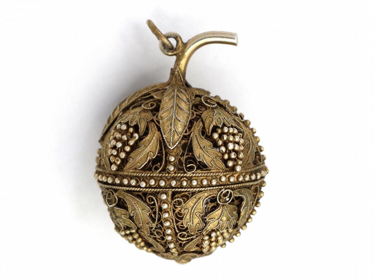 Antique cantille gilded pomander pendant