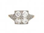 Edwardian diamond square cluster ring in platinum and 18kt yellow gold