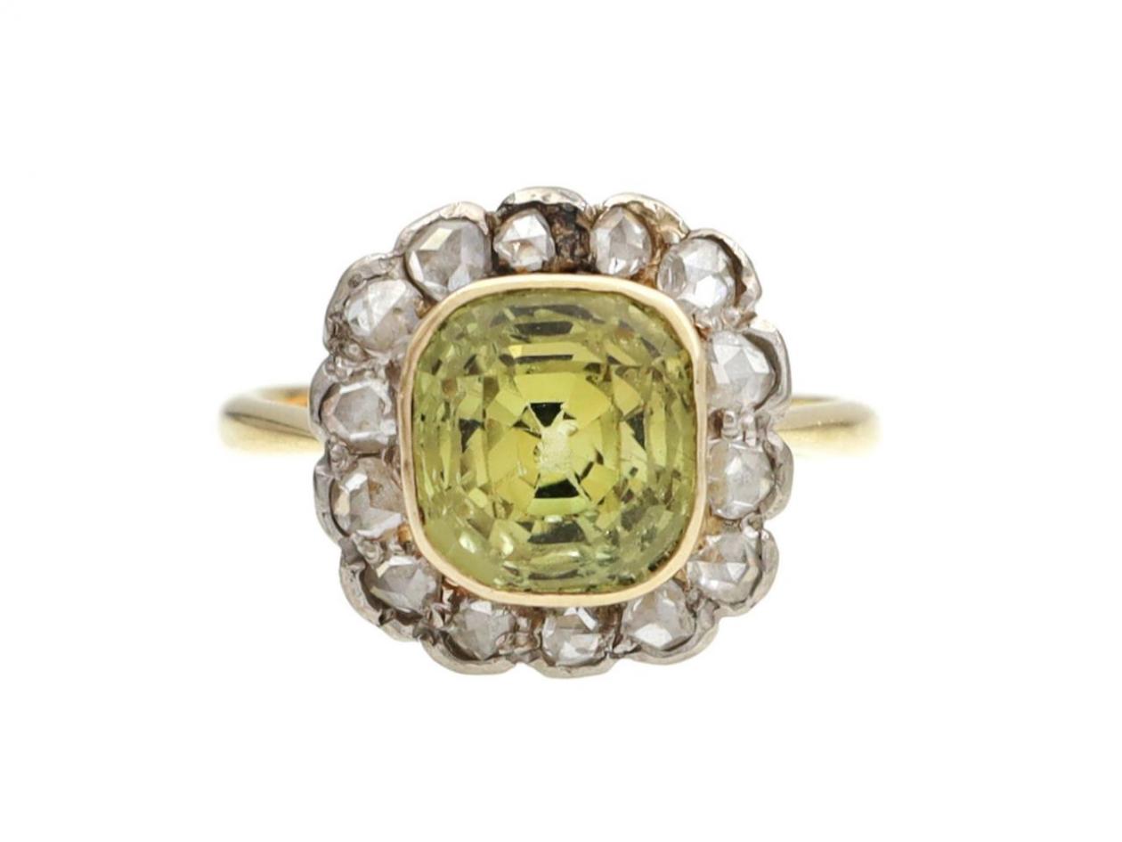 Antique chrysoberyl and rose cut diamond cluster ring