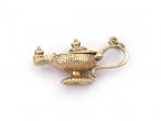 Vintage blue genie in a lamp charm in 9kt yellow gold