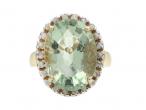 Vintage light green quartz and diamond dress ring in 14kt gold