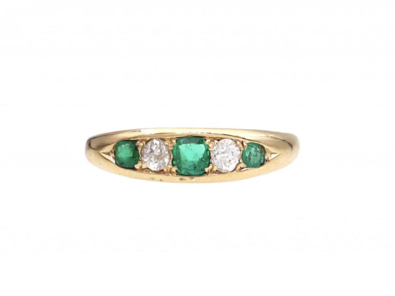 Victorian emerald and diamond five stone ring in yellow gold