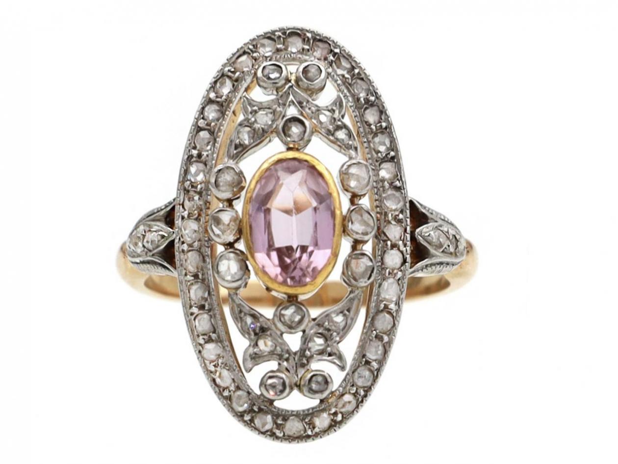 Belle Epoque pink topaz and diamond oval cluster ring