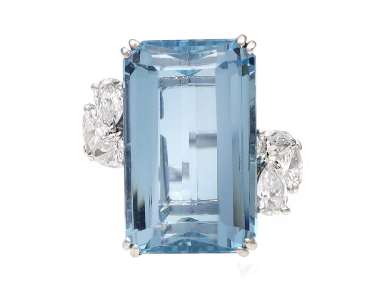 Mauboussin aquamarine and pear diamond cocktail ring in platinum