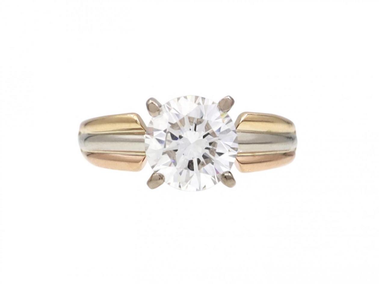 Cartier diamond solitaire engagement ring 18kt tri-gold