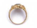 Antique sapphire and diamond carved ring in 14kt yellow gold