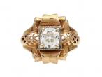 1940s cushion shape diamond engagement ring in 18kt yellow gold