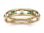 Vintage 18kt yellow gold moving diamond and emerald bangle