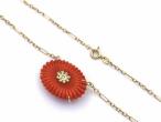 Retro carved coral and diamond necklace in 18kt gold