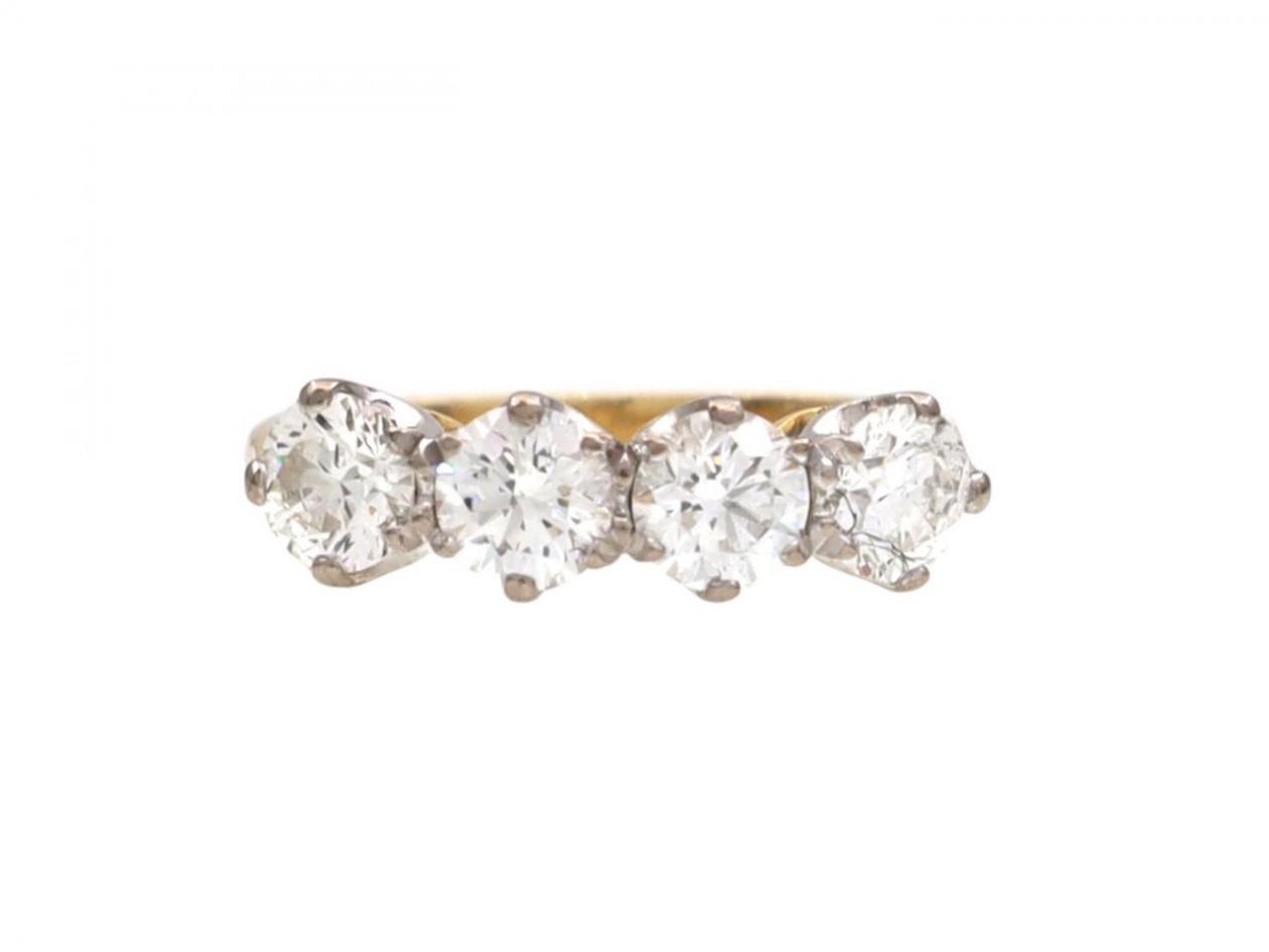 Edwardian style diamond four stone ring in 18kt yellow gold