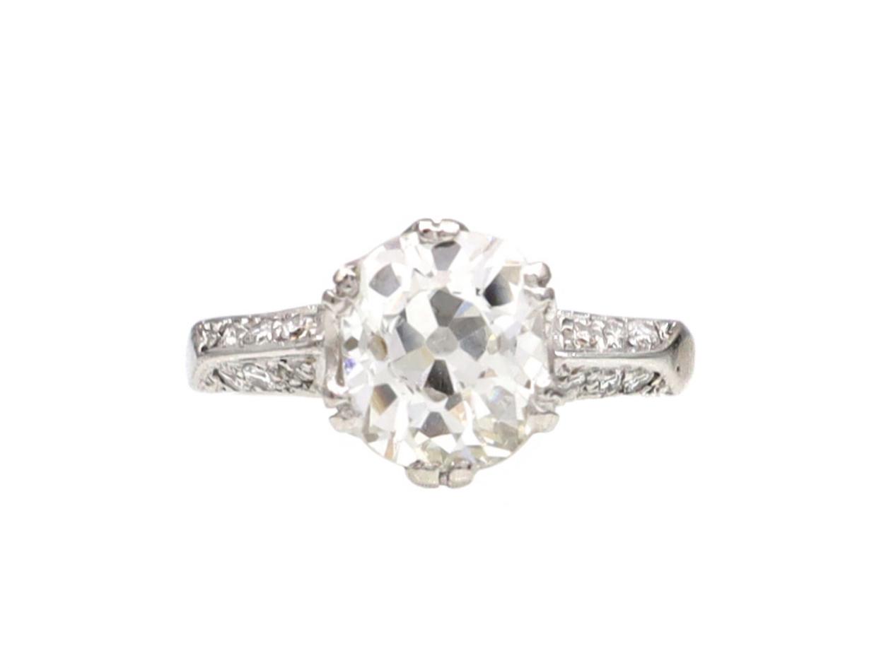 Antique 1.68ct cushion shape Old European cut diamond solitaire ring