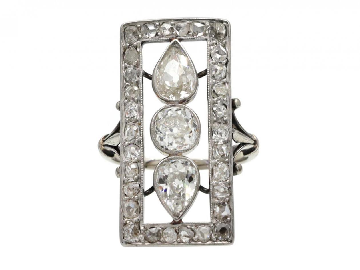 Edwardian diamond set rectangular plaque ring