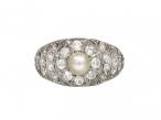 Art Deco pearl and diamond bombe cluster ring