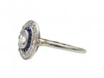 Art Deco oval diamond and sapphire target ring in platinum
