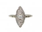 Art Deco diamond set marquise shield ring in platinum and white gold