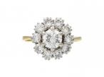 1960s diamond coronet cluster ring in platinum and 18kt yellow gold