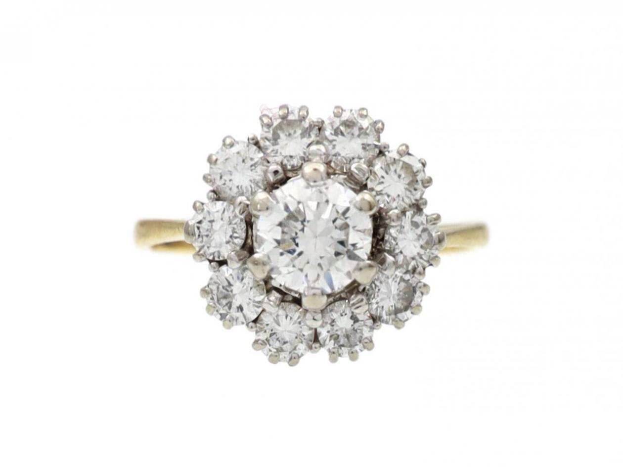1960s diamond coronet cluster ring in platinum and 18kt yellow gold