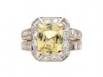 Vintage French fancy yellow sapphire and diamond cluster ring