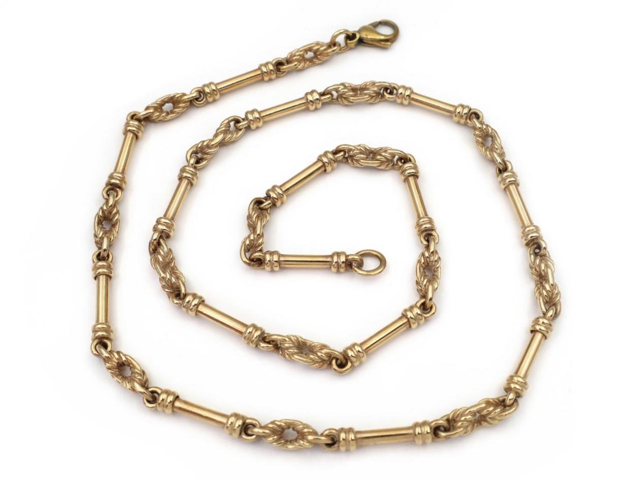 Antique heavy 9kt yellow gold fancy baton and rope twist link necklace