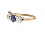 Antique diamond and sapphire five stone ring in 18kt yellow gold