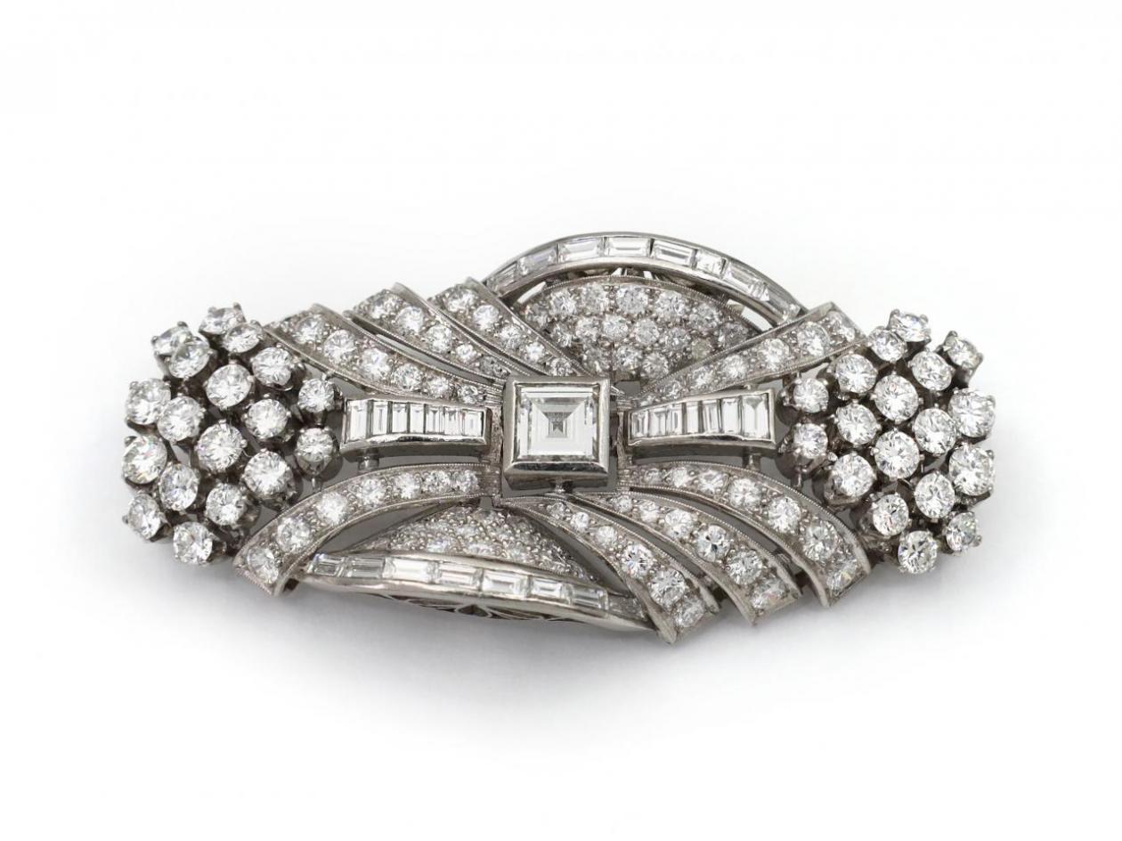 Art Deco Multi Diamond Cut Cluster Brooch in Platinum