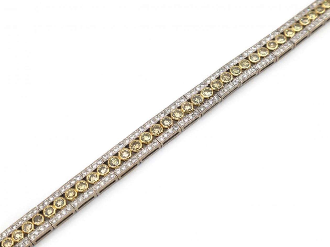 Modern yellow diamond and diamond three row bracelet
