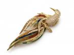 Vintage diamond and fine enamel bird of paradise brooch