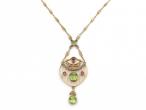 Edwardian suffragette peridot, pearl and amethyst necklace in gold